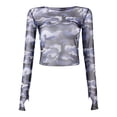 thumbnail image 4 of Shirts For Women Tees Tops Camo See Through Mesh Long Sleeve Cropped Slim Summer Fashion Y2K Clothes 2026 Blue, 4 of 5