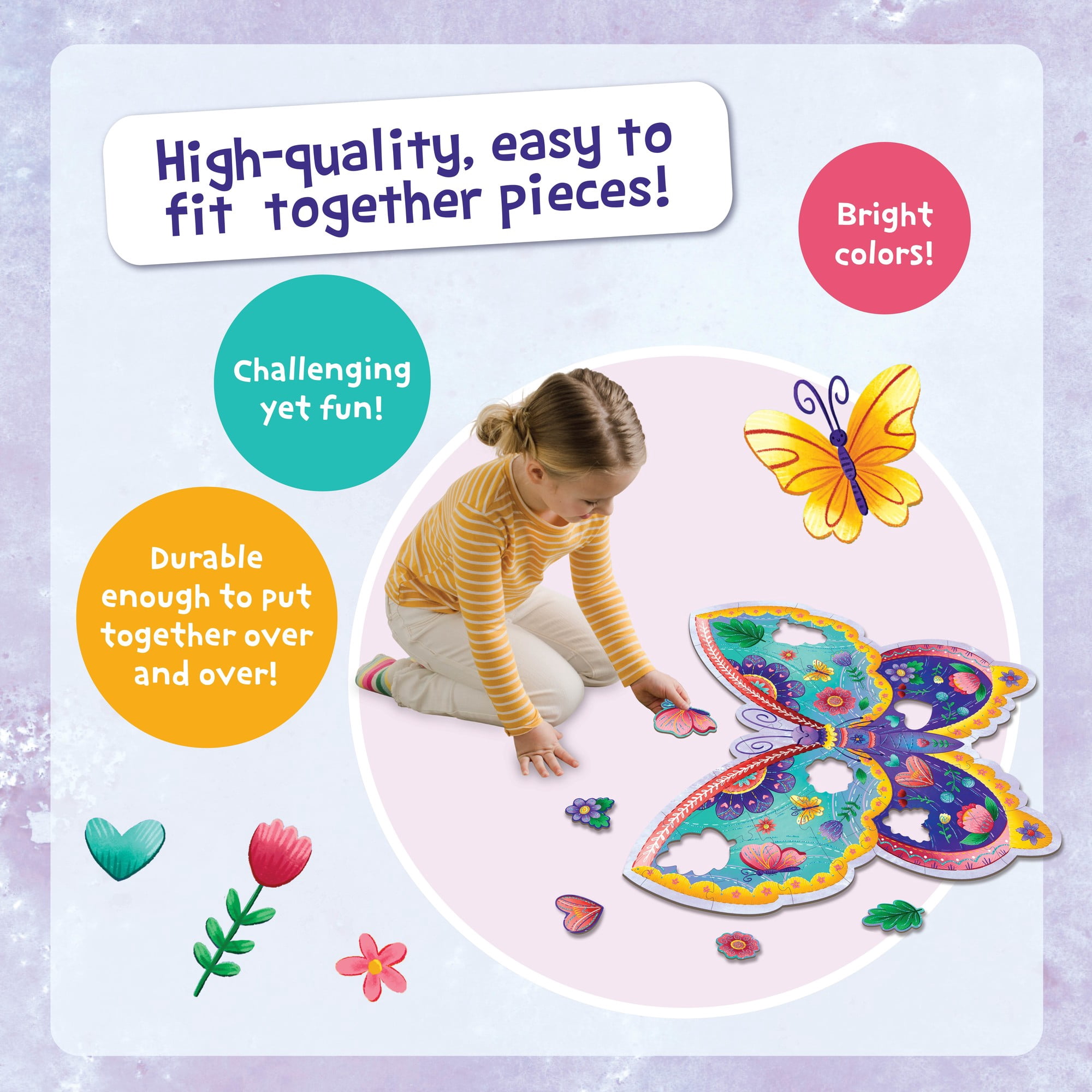 Peaceable Kingdom Shimmery Butterfly Floor Puzzle , 53 Foil Accented Pieces that Measure Over 3’ Wide Floor Puzzle for Kids