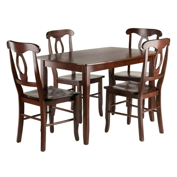 Inglewood 5-Pc Dining Table with Key Hole Back Chairs; Walnut