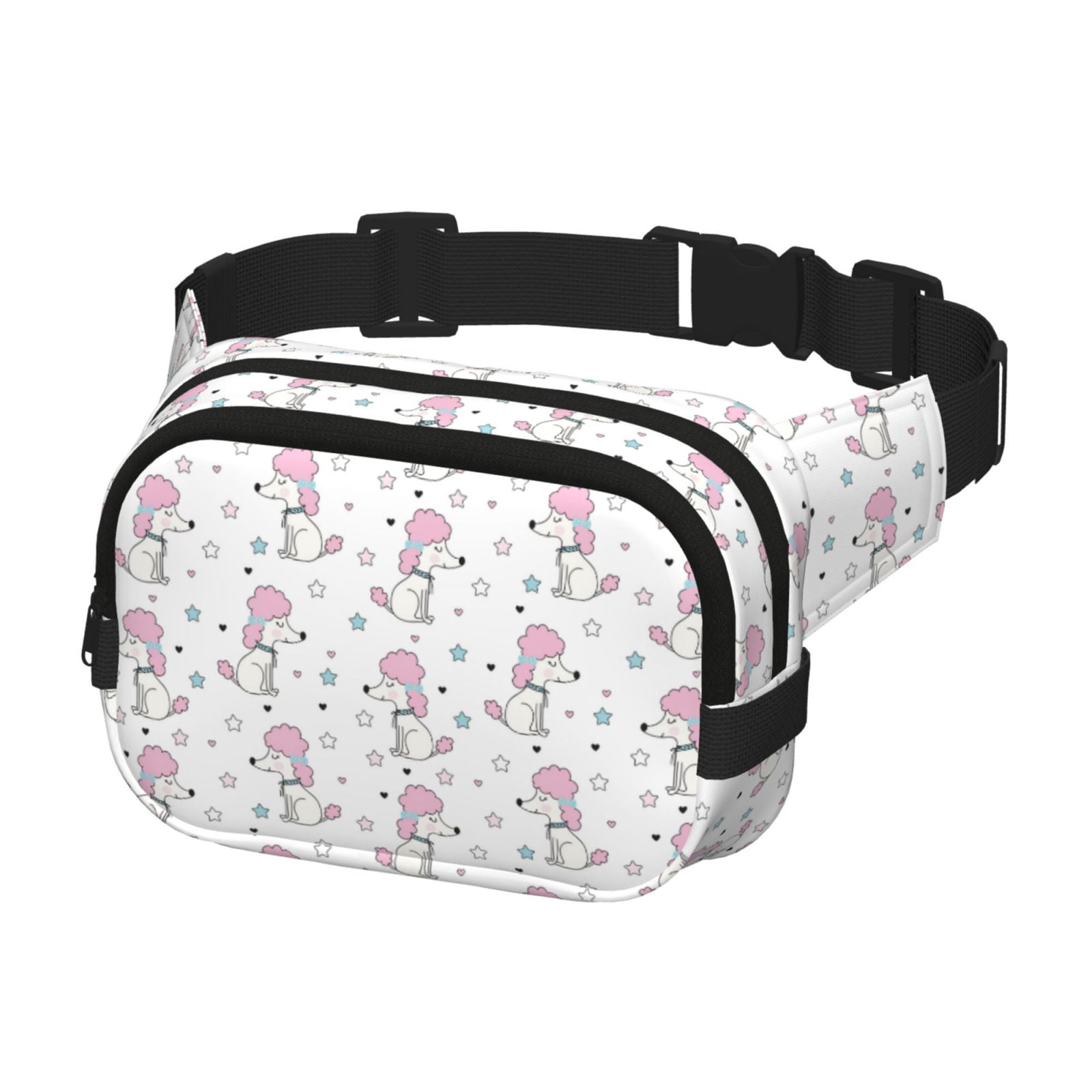 Picia Cute Poodle Dog Print Square Double-Layer Waist Bag Mini Adjustable Waist Belt Bag Exercise Running Travel Hiking