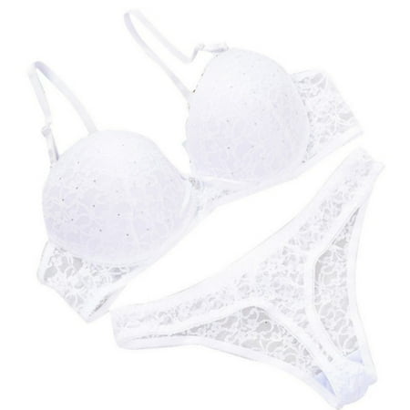 

Sexy Lace Drill Bra Set Push Up Bra Set White 85C