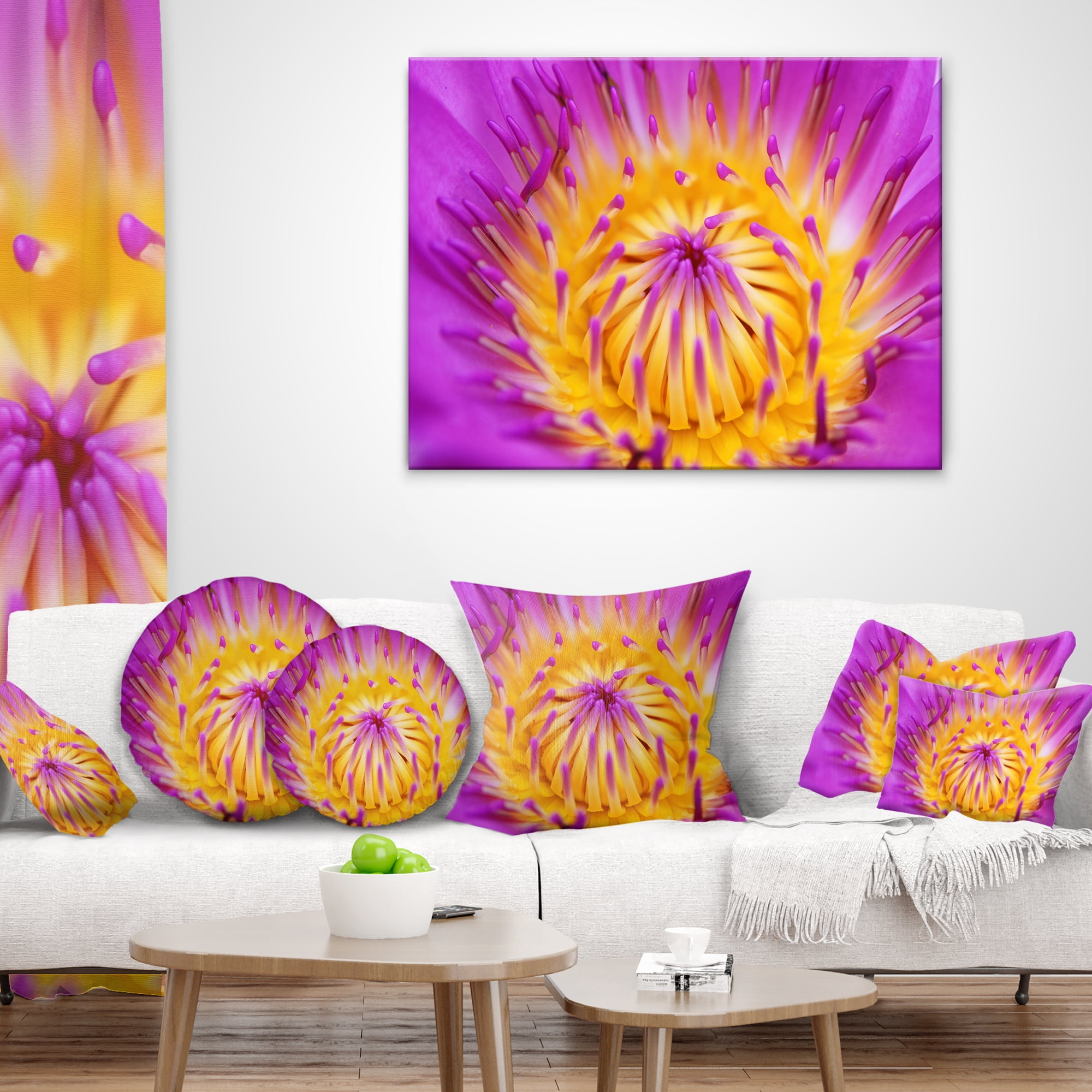 Designart Pink Yellow Abstract Lotus Flower - Flowers Throw Pillowwork - 12x20