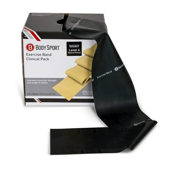 Body Sport 50 yd. Black Special Heavy Resistance Exercise Bands – For Fitness, Stretching, or Physical Therapy