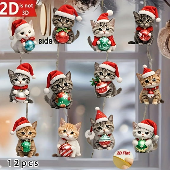 2D Cute wooden Christmas cat ornament,Funny Hanging Christmas Decoration