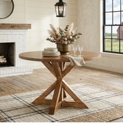 Roundhill Furniture Windvale Cross-Buck Base Dining Table, Oak