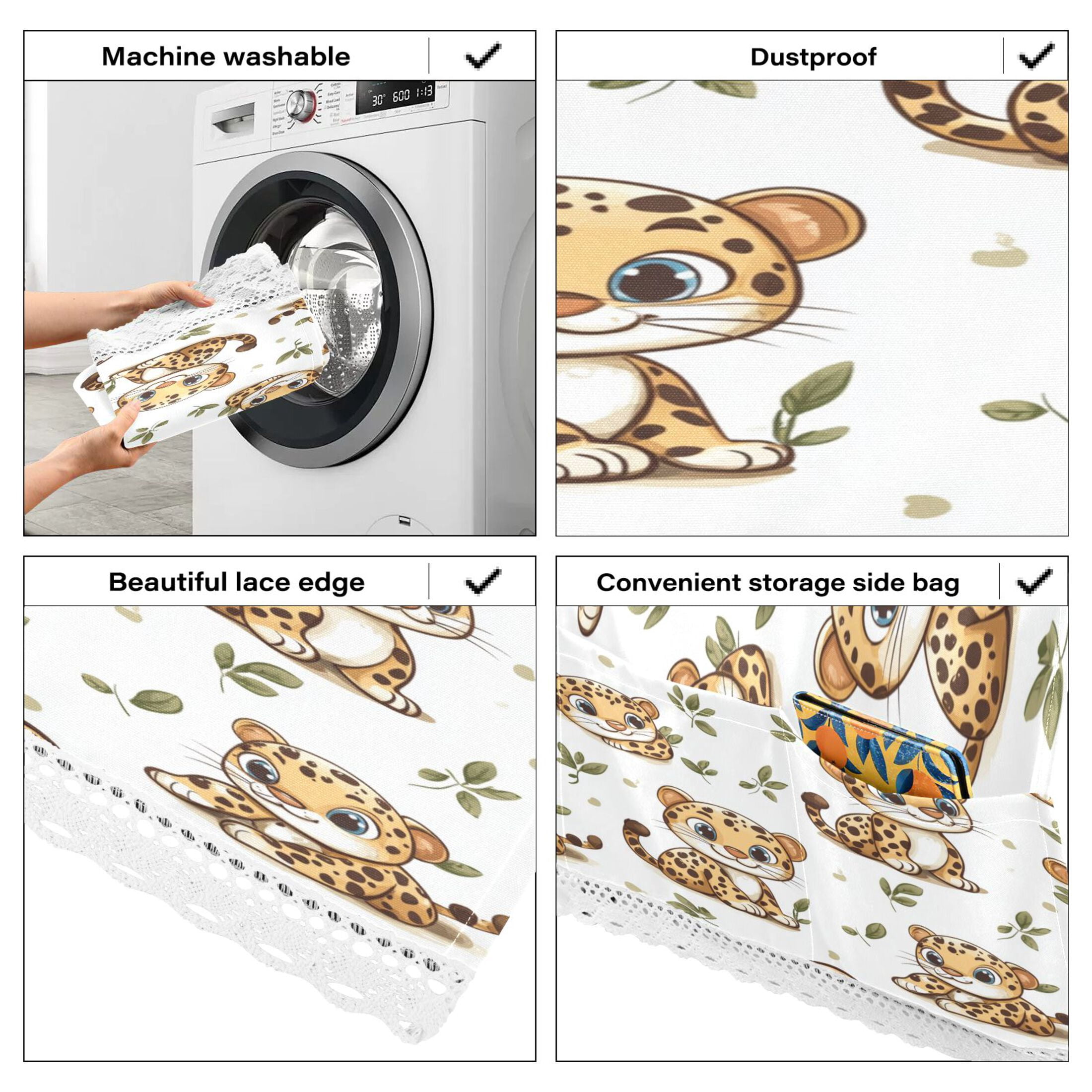 Cute Cartoon LeopardsWasher and Dryer Covers Dust-Proof and Oil Resistant Fridge Cover with 4 Storage Pockets Washing Machine Top Cover for Laundry Kitchen Home 51.2 x 22 In