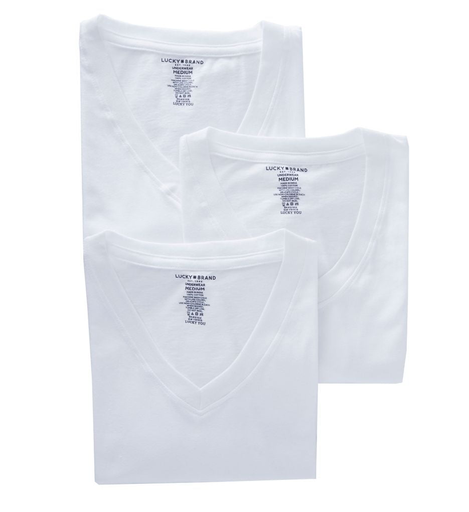 3 Pack Lucky Brand Mens V-Neck Cotton Undershirt T-Shirt
