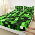 thumbnail image 3 of Manfei Pixel Grid Miners Twin Sheet Sets,Geometric Check Twin Fitted Sheet,Green Patchwork Pixel Buffalo Flat Sheet For Girls Boys,Breathable Home Decor,3 Pieces, 3 of 7