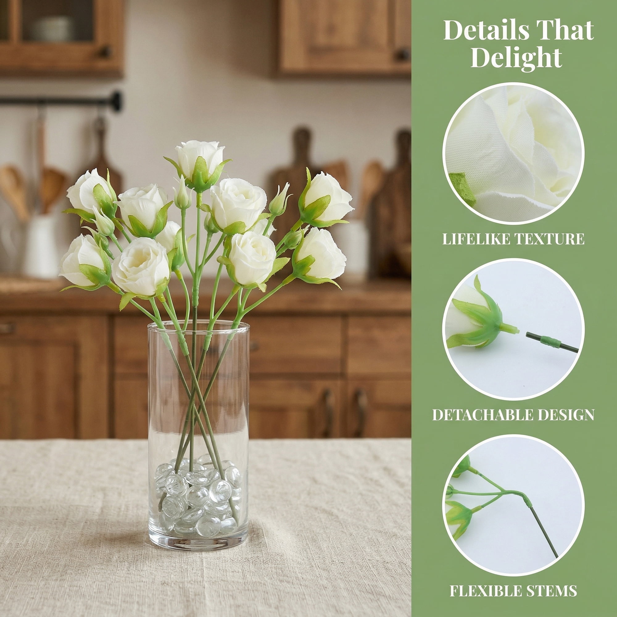 Unique Bargains 10Pcs Artificial Bulk Silk Rose Bouquet White 9.4inch
