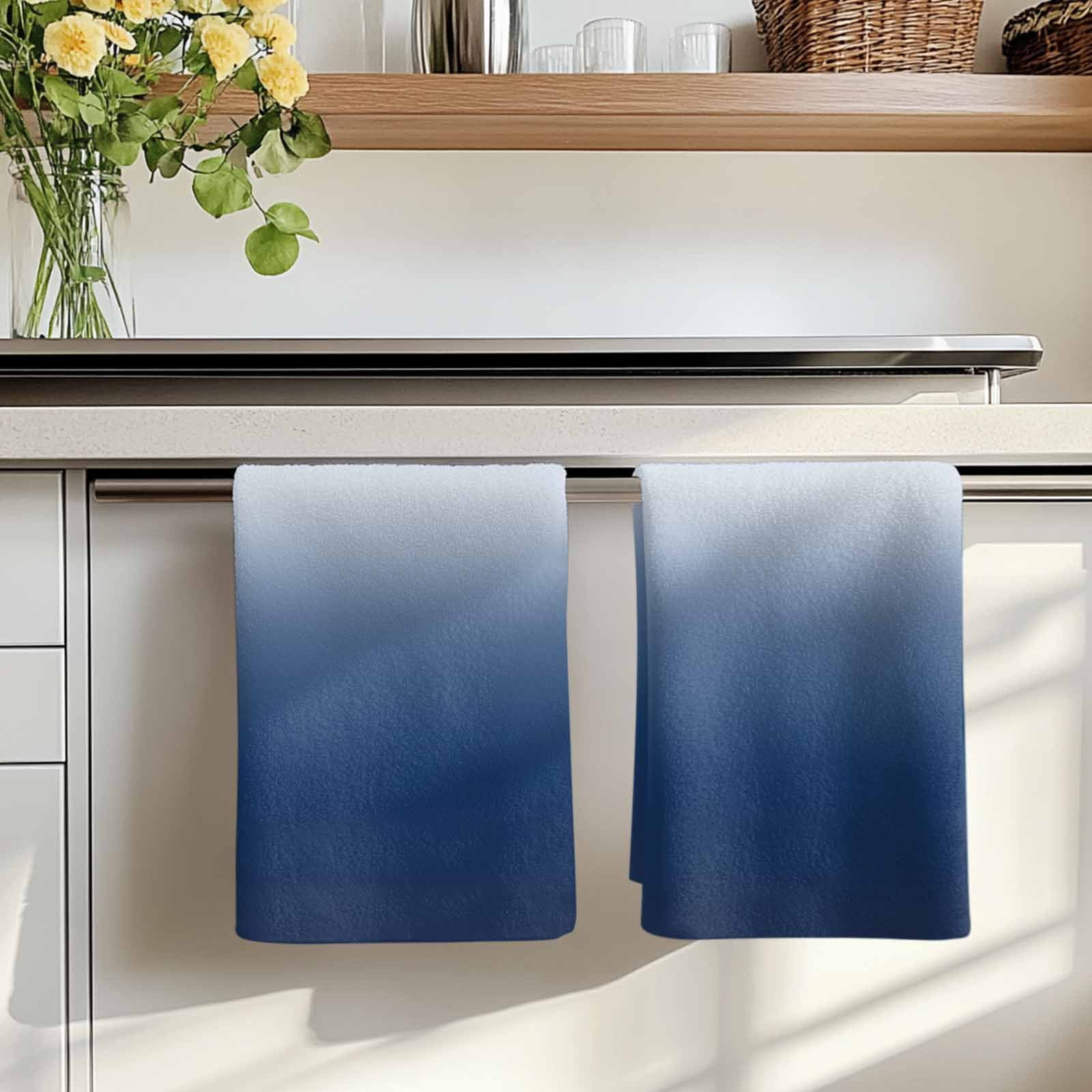 Navy Blue Ombre Kitchen Towels Set of 3, Modern Abstract Art Gradient Aesthetics Absorbent Dish Towels for Kitchen, Microfiber Hand Towel, Quick Drying Tea Towel for Cleaning Decorative Dishcloths
