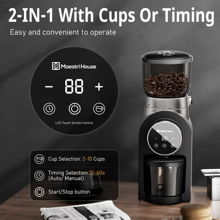 Electric Coffee Grinder, Maestri House 2-in-1 Adjustable Burr Mill with 30  Precise Grind Settings, Stainless Steel Coffee Grinder for Drip
