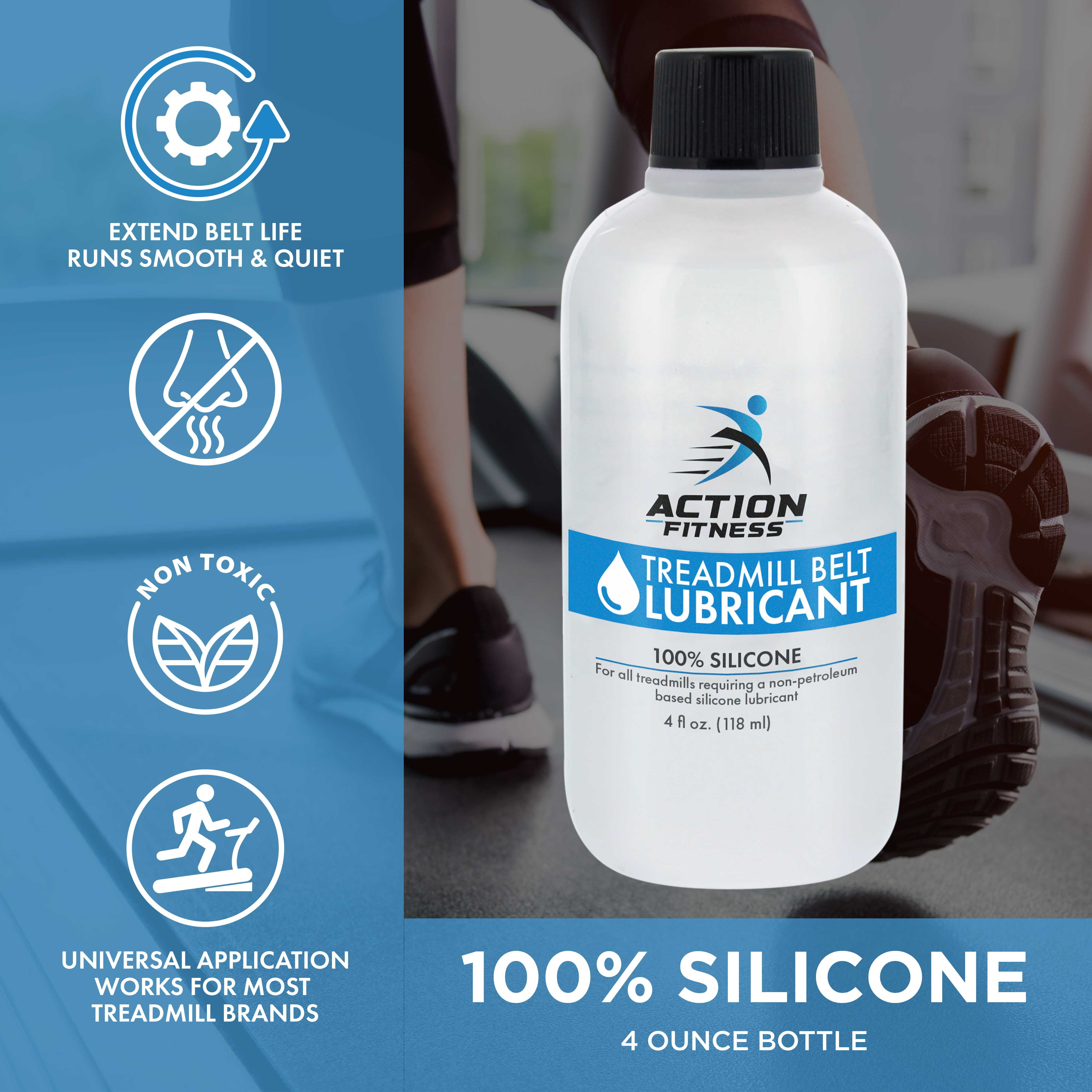 Action Fitness Treadmill Belt Lubricant, 100% Silicone with Applicator,  4-Ounce Bottle - Odorless & Non-toxic - Walmart.com
