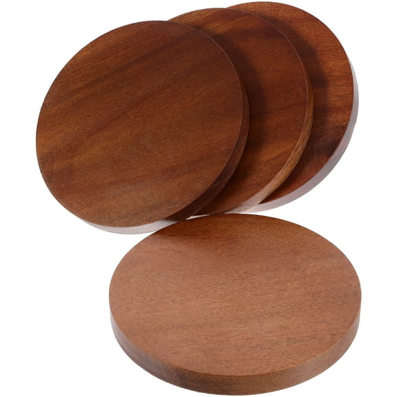 FRCOLOR 4Pcs Round Wood Coasters Rustic Farmhouse Design Heat Resistant and Non Slip Light Brown