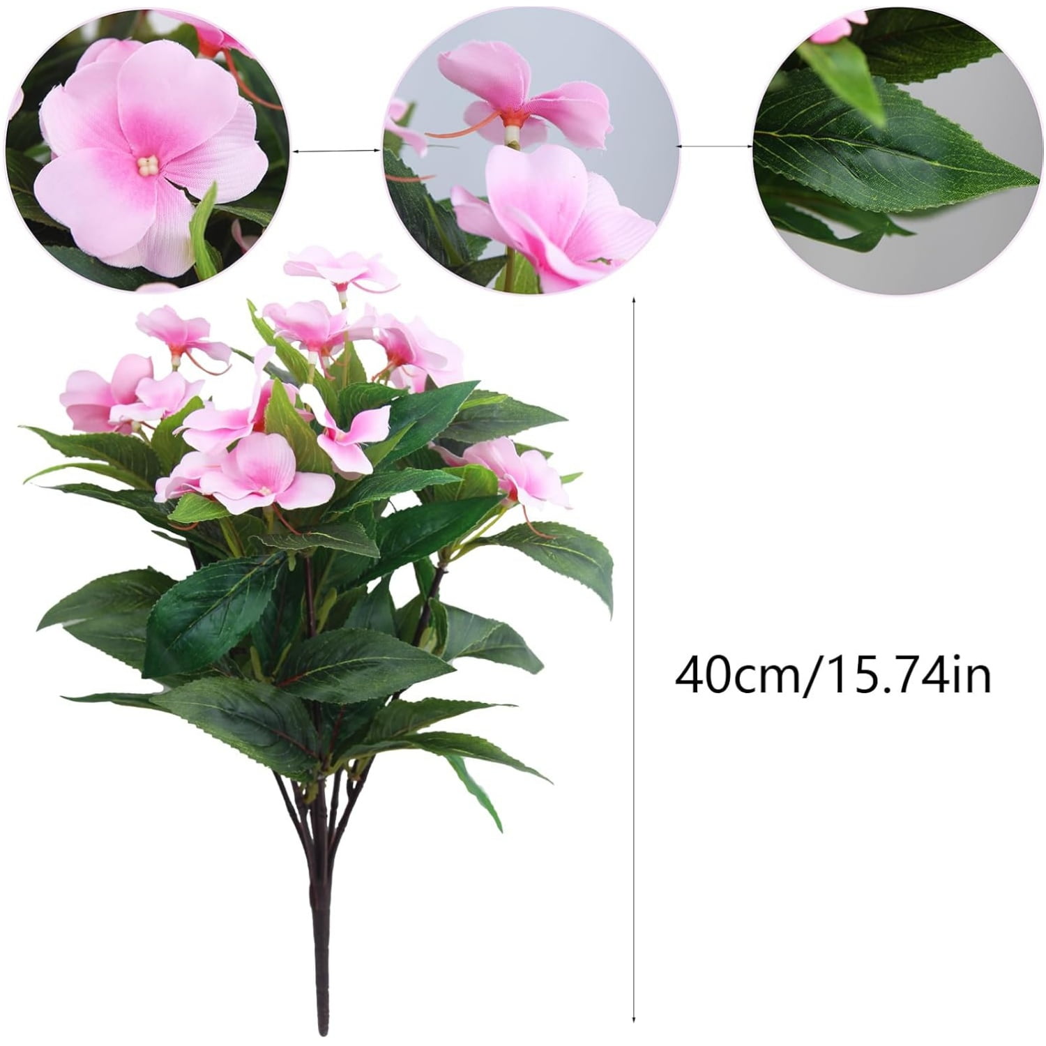 Artificial Flowers Outdoor Impatiens 4 Pcs 7 Branches Pink Flowers Fake Silk Flowers Impatiens Bushes Faux Flowers Bouquet for Wedding Table Centerpiece Holiday Home Decoration