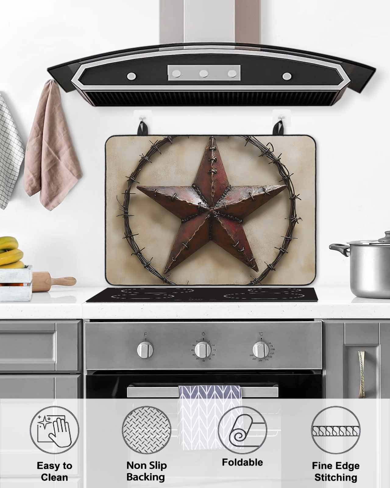 nqOlkjepod Large Induction Cooktop Protector Mat 24"x21", Farmhouse Vintage Stove Top Covers for Electric Stove, Brown Country Western Star Art Stove Burner Cover Mats, Glass Top Stove Cover