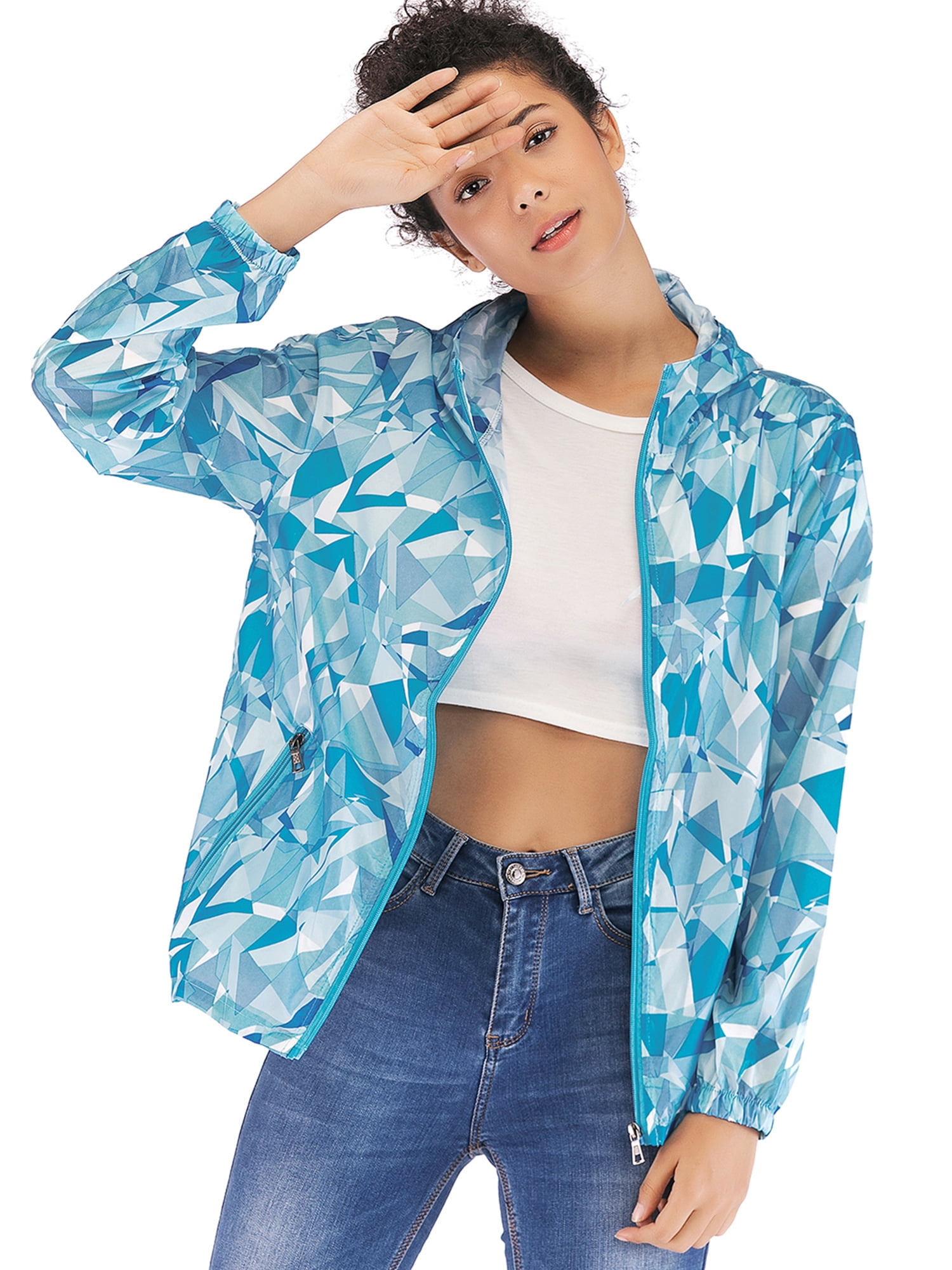 Download SAYFUT Womens Plus Size Lightweight Hooded Jacket Raincoat ...