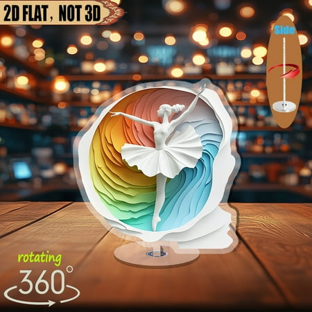 [2d flat] 1pc Rotating acrylic display featuring a ballerina pirouetting with a shadowy figure applauding perfect for home accents office décor and special event centerpieces