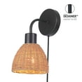 thumbnail image 5 of Globe Electric Briar 1-Light Matte Black Plug-in or Hardwire Indoor Wall Sconce with Rattan Shade, 5 of 9