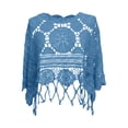 thumbnail image 5 of Crochet Tops for Women Summer Lightweight Hollow Out Beach Cover Up Solid Color Swimsuit Coverup 3/4 Sleeve Boho Fringe Trim Vacation Sun Shirts, 5 of 6
