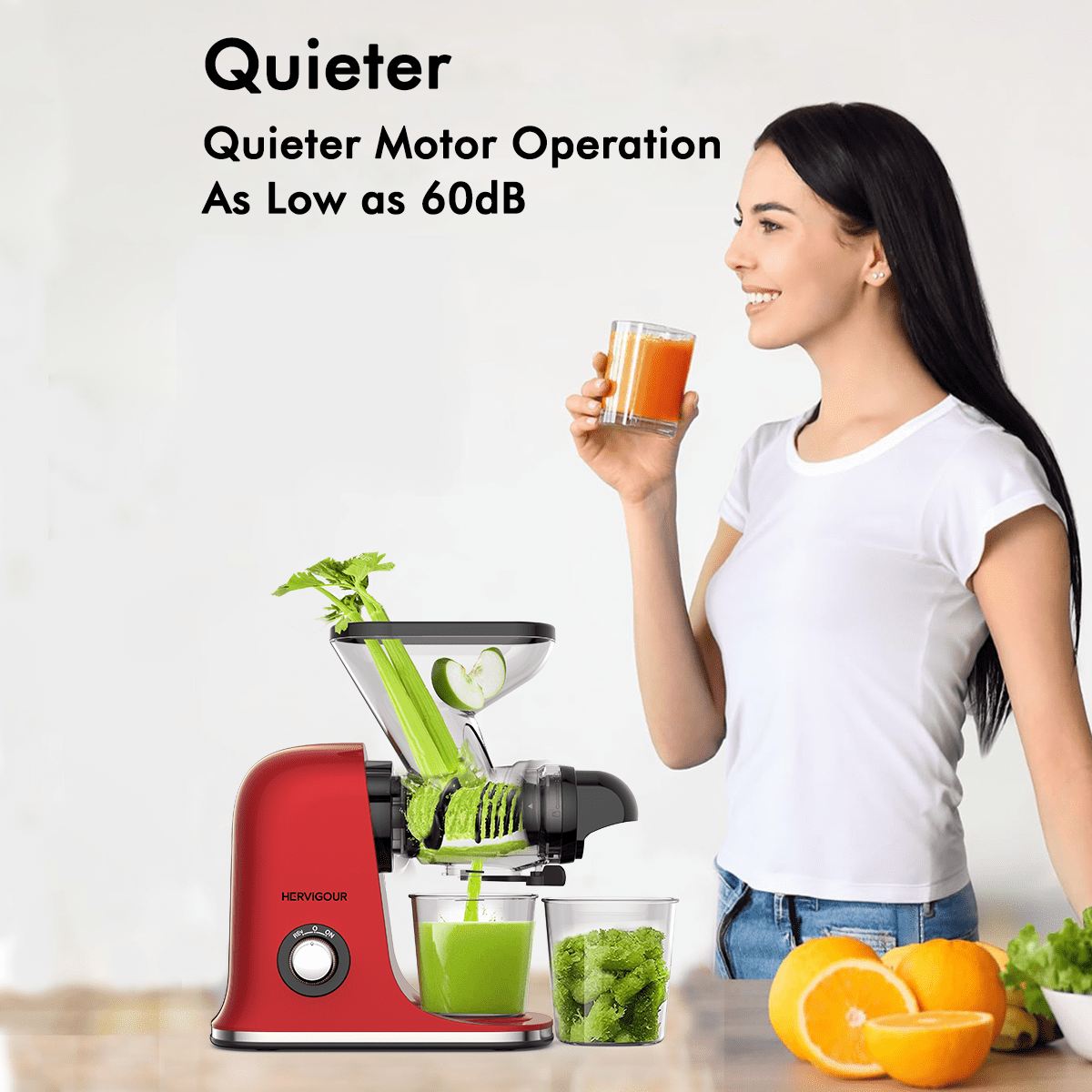 SiFENE Masticating Juicer Machine, Compact Slow Juicer - 100W, Easy Clean - Red
