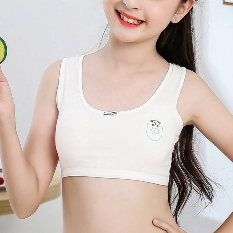 Little Girls Soft Sport Bra Cotton Spandex Small Vest Design Wireless  Bralette for Kids M White