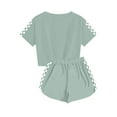 thumbnail image 5 of Cethrio Girls Summer Outfit Sets, 2 Piece Crewneck Casual T-shirts with Shorts Sets Army Green Size 9-10T, 5 of 7
