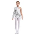 thumbnail image 3 of iiniim Kids Girls Sequin Ballet Dance One Shoulder Long Sleeve Gymnastic Leotard Jazz Dress Silver 10, 3 of 7