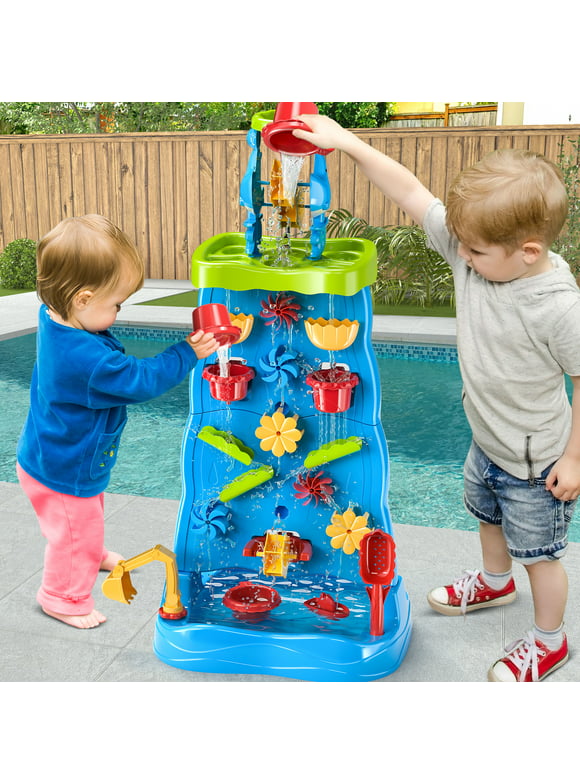 Toddlers Water Table Waterfall Maze-like Wall - Double-Sided Water Sand Table for Kids, 32 PCS Outdoor Toys for Toddlers Age 3-8, Activity Sensory Table Summer Toys for Boys Girls Ages 4-8
