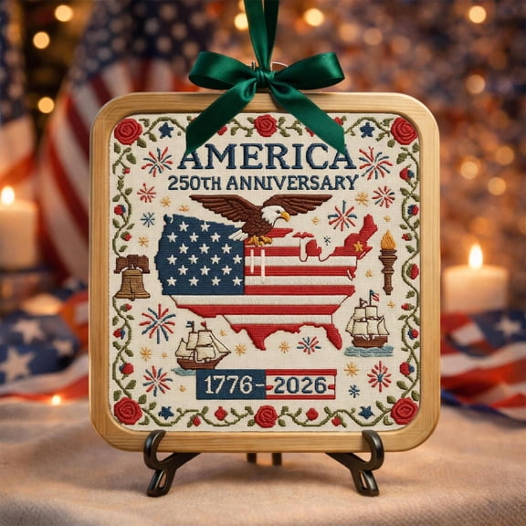 US 250th Anniversary Cross Stitch Kit Custom Cross Stitch 250th Anniversary Gift Set, Embroidery Floss Needles America Anniversary Needlepoint Kit for Patriotic Decor & Commemorative Gifting