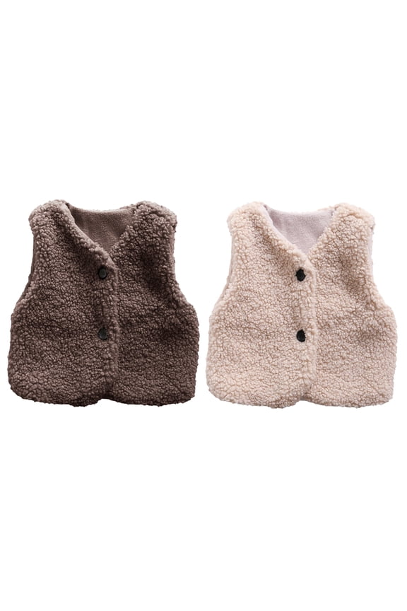Girls Sleeveless Warm Fleece Vest Lightweight Button Windproof Jackets 1-6 Years