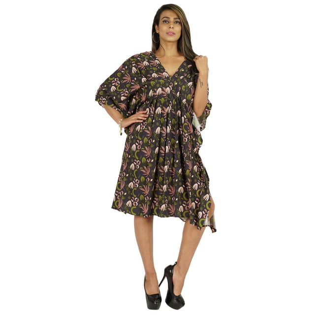 Moomaya Caftan Court pour Femmes, Robe de Nuit de Couverture, Robe Caftan, Manches Kimono, Tenue de Plage