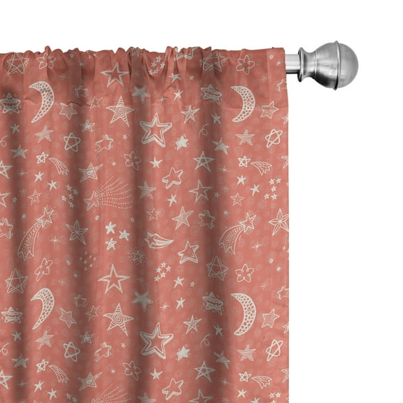 Ambesonne Coral Curtains, Moon and Stars Space, Pair of 28"x84", Coral White