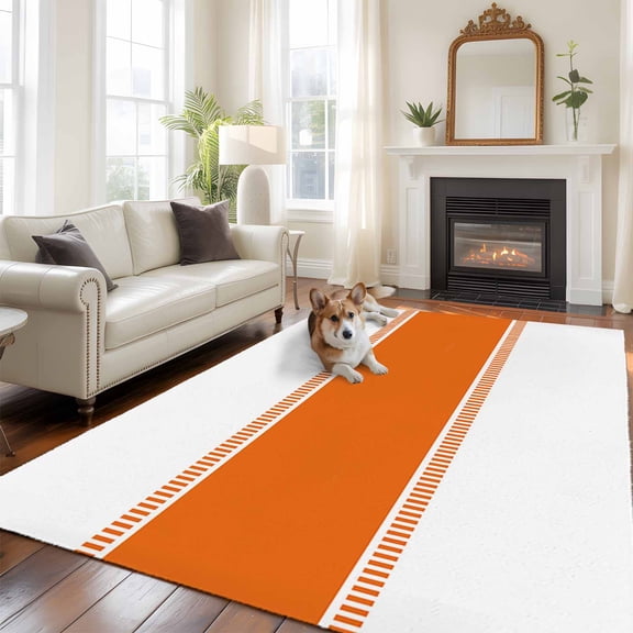 Orange Large Area Rugs 8x10 ft Stripes Solid Color Washable Rug Non Slip Indoor Carpet Absorbent Floor Mat for Living Room Bedroom Dining Room