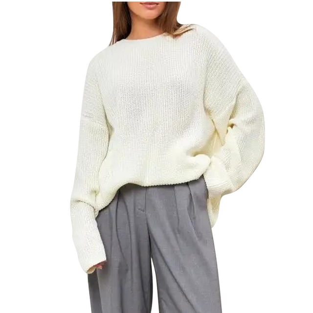 Pulls pour Femmes, Chandail Mode à Col Rond Uni Automne et Hiver