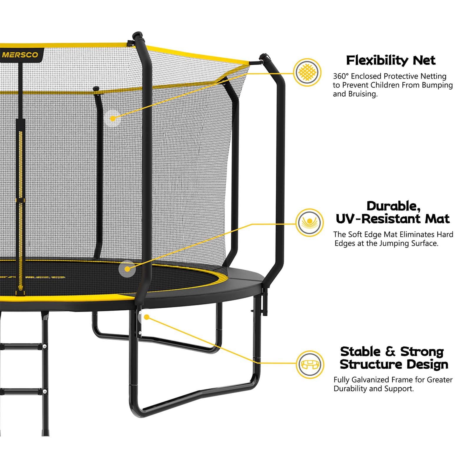 Mersco 14ft Outdoor Trampoline with Enclosure Net and Ladder,Jumping Trampoline for Kids and Adults, Kids Trampoline for Backyard Birthday Gift, Black