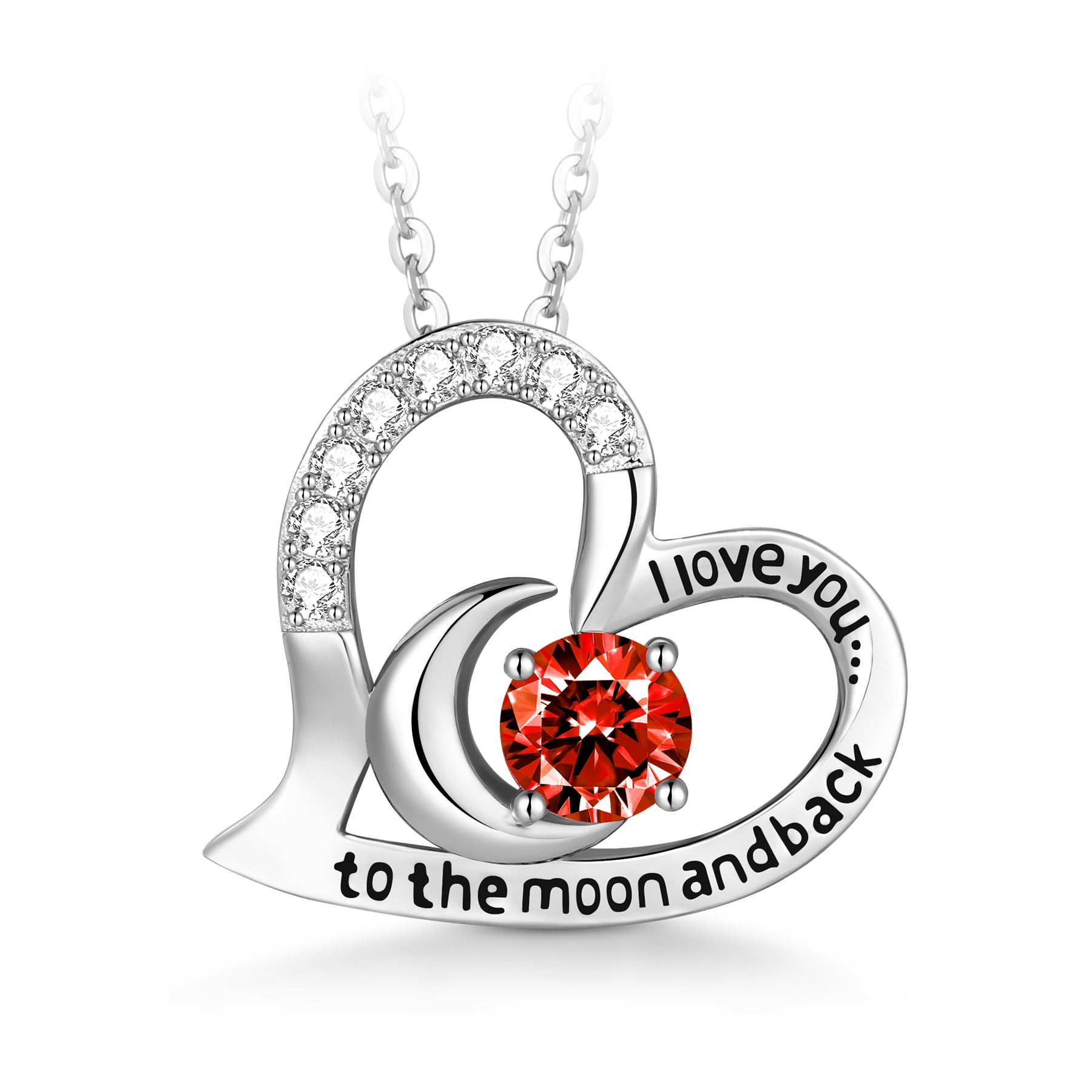 I Love You to the Moon and Back Birthstone Necklace in Sterling Silver 