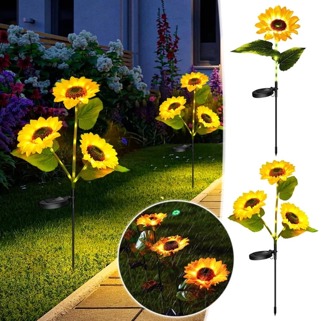 Luz solar para jardín de girasol, luz decorativa exterior con estacas, lámpara de jardinería para flor para patio, pasillo de césped, plástico resistente a la intemperie