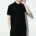 thumbnail image 4 of Camisas De Vestir Para Hombre 5xl Novedad de verano, camisa de estilo étnico, camisa de Color sólido, camisa de manga corta delgada con cuello levantado y botones para hombre (Black, 5XL), 4 of 6