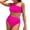 Hot Pink, variant on Womens Bikini Set One Shoulder Solid Color Swimwear Mesh Panel Top High Waisted Ruched Bottom Tummy Control Bathing Suit , 2PC
