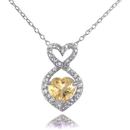 - Citrine and White Topaz Sterling Silver Infinity Heart Necklace