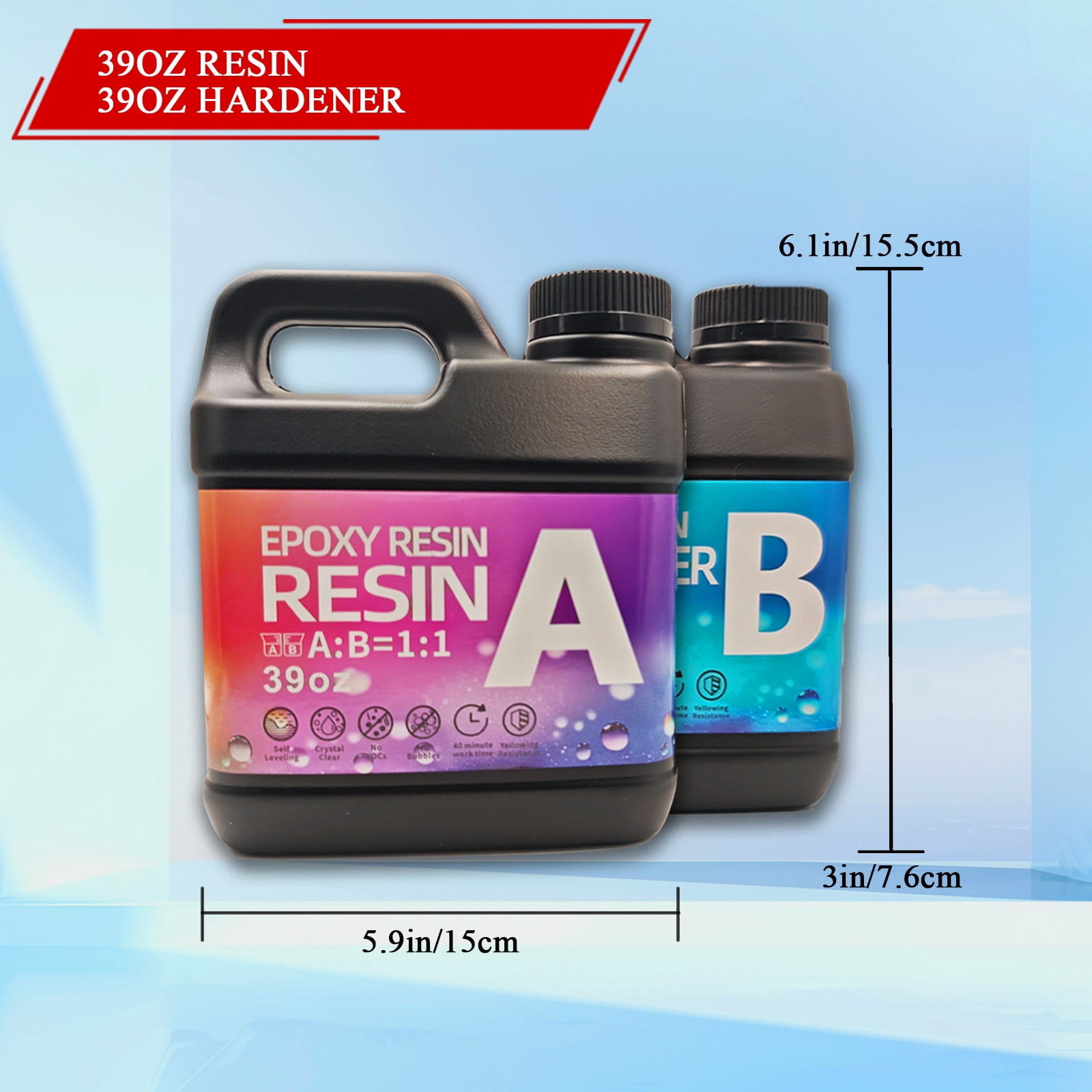 Epoxy Resin 156OZ With 4color powder, Newly Formulated Crystal Clear Epoxy Resin, Strong, Bubble-Free, Anti-Yellowing Art Resin That, Suitable for Casting, DIY, Molds, Jewelry, Easy to Mix 1:1 Ratio