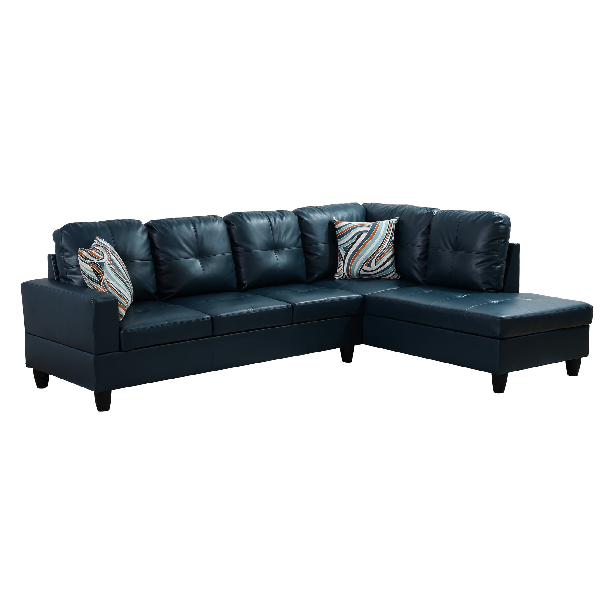 Hommoo L Shaped Sectional Couches and Sofas, 4-Seat Semi Semi PU Synthetic Leather Sectional Sofa Sets, Modern Living Room Furniture Sets, 17.5'' Back Height, Peacock Blue(No Ottoman)