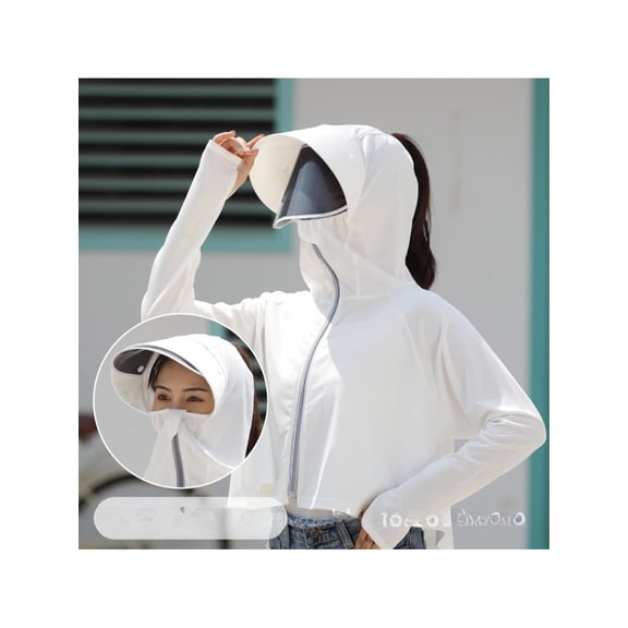 New Womens UPF 50 Sunscreen Lightweight Women Sun Protection Clothing Running SPF Shirts Summer Breathable T Shirts Hooded Crop Lightweight Quick Dry Hoodie Shirts Workout Jacket Outdoor White