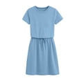 thumbnail image 6 of Miluxas Dresses for Women Summer Short Sleeve Crew Neck Sweatshirt Dress Drawstring Waist Tunic Tops Mini Vacation Sundress Light Blue, 6 of 6