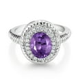 thumbnail image 2 of Gem Stone King 1.86 Ct Oval Purple Amethyst 925 Sterling Silver Halo Engagement Ring (Size 6), 2 of 3