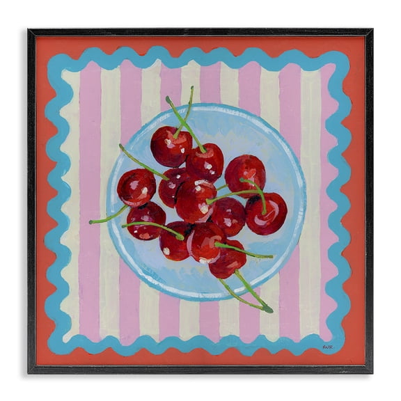 Stupell Industries Eclectic Red Cherries over Pink Stripes Black Framed Giclee Art, 12 x 12, by Rachael Reese