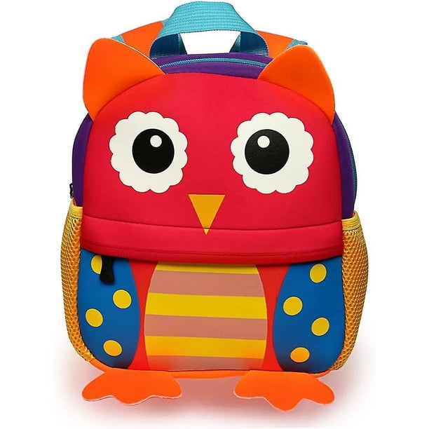 Mochila para niños pequeños, mochilas preescolares para bebés, niños y niñas, lindas mochilas de neopreno con dibujos animados para niños de 0 a 3 años (búho rojo)
