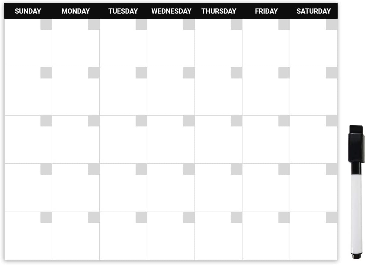 Flexible Magnets - 8.5 x 11 Inches Monthly Dry Erase Magnetic Calendar with Magnetic Marker (Black) (Pack of 5)