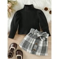 thumbnail image 4 of Bagilaanoe 2Pcs Toddler Baby Girls Fall Casual Outfits Long Sleeve Ribbed Tops + Plaid Skirt with Belt 12M 18M 24M 3T 4T 5T Kids Skirt Set, 4 of 9