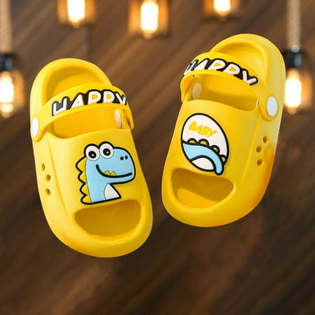 

CHAOLEI Toddler Little Kids Slide Sandals Cute Summer Shower Beach Pool Slippers Thick Sole On Sandals Water Shoes with Backstrap Boys Girls Clogs -Yellow 3-3.5 Years